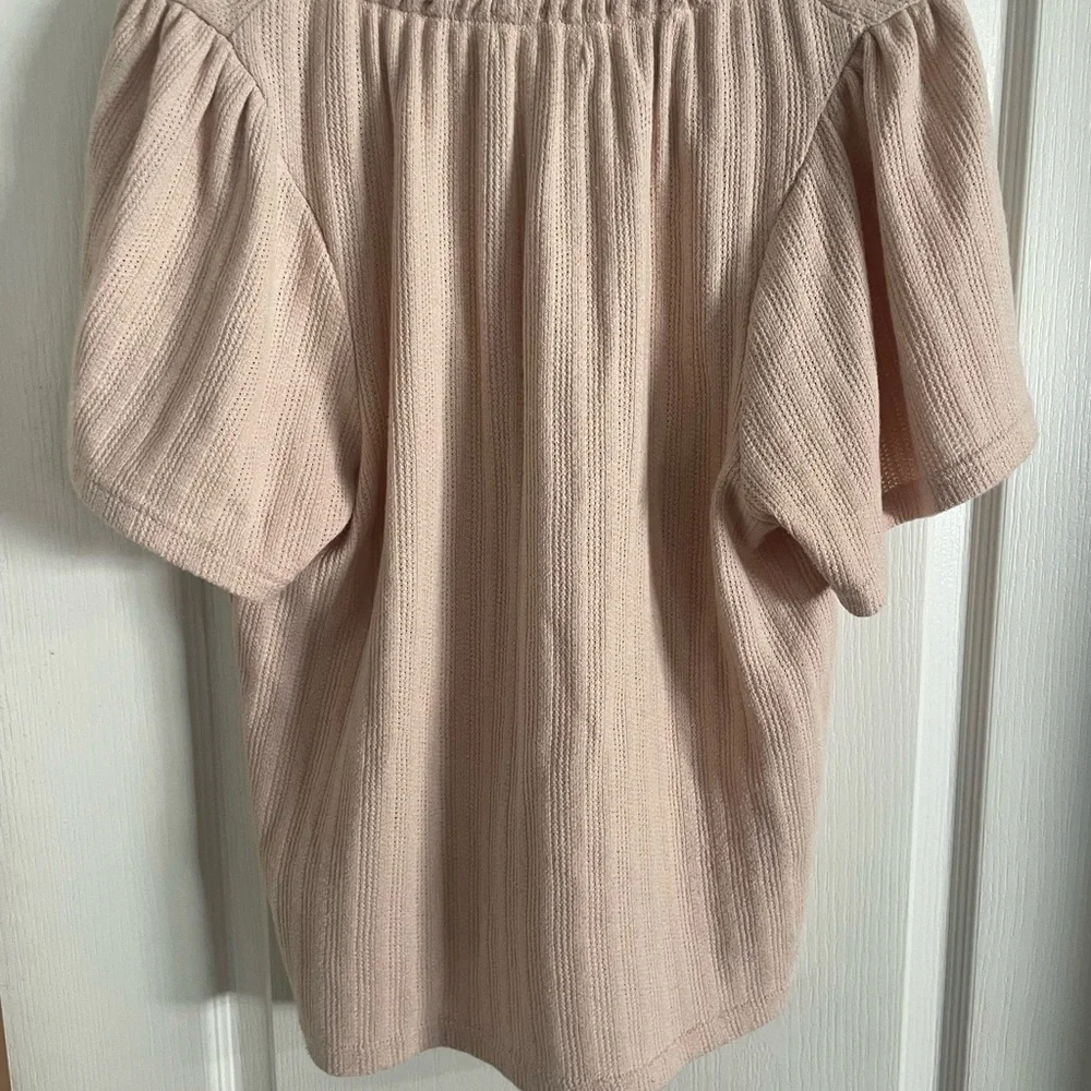 Madewell‎ Womens Small Pink Ribbed Knit Tassel Tie V-Neck Short Sleeve Blouse